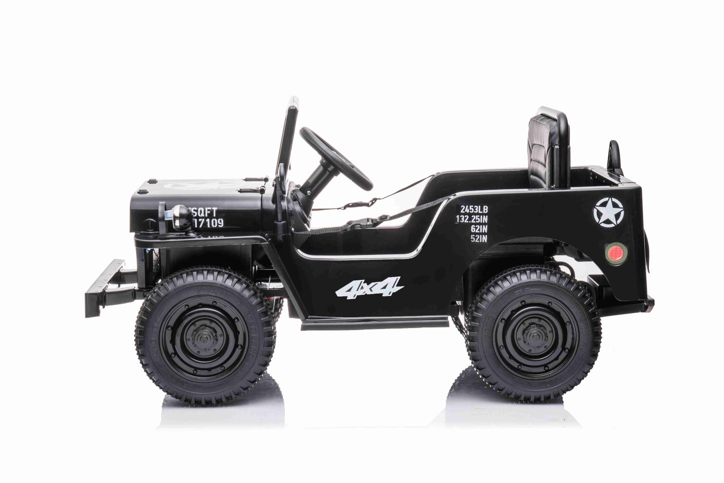 New 12v Kids Ride on Military Style Jeep with Remote in Black - Leather Seat EVA Wheels