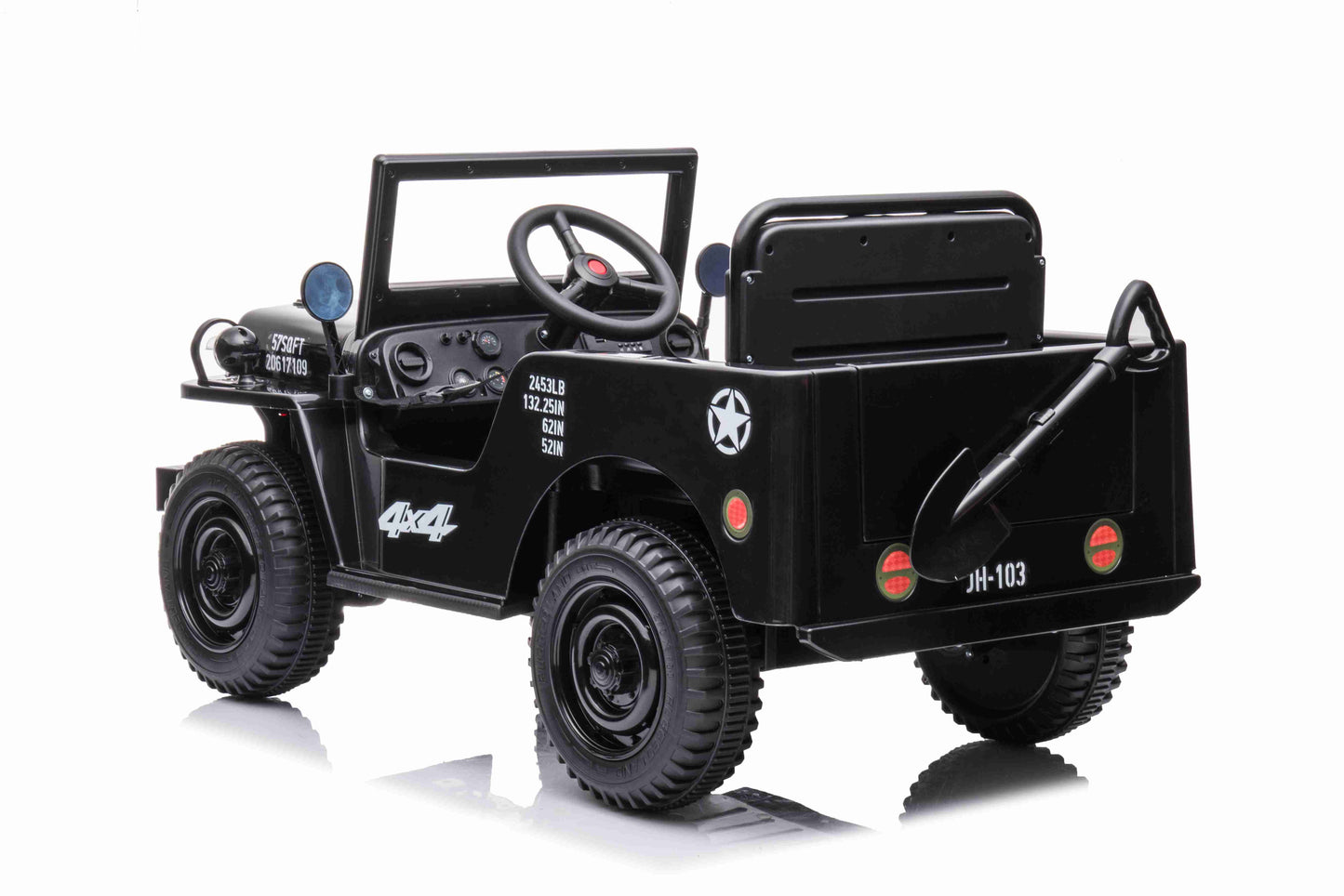 New 12v Kids Ride on Military Style Jeep with Remote in Black - Leather Seat EVA Wheels