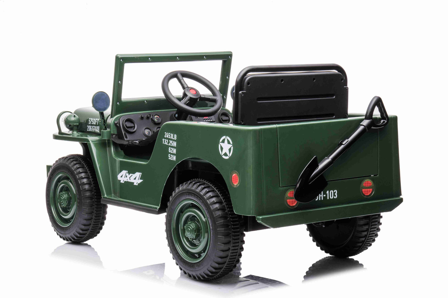 New 12v Kids Ride on Military Style Jeep with Remote in Army Green - Leather Seat EVA Wheels