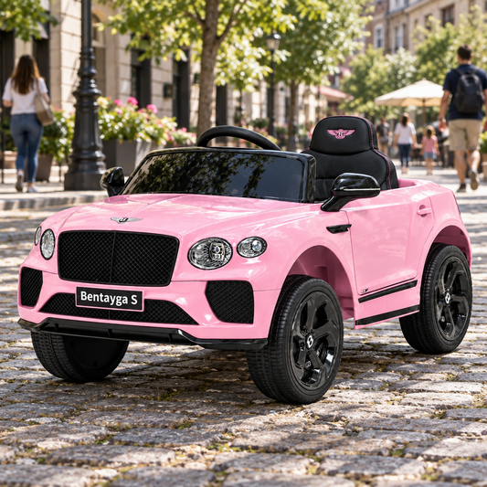 Bentley Bentayga S Kids 12v Ride On Car with Remote in Pink - Leather Seat & EVA Wheels