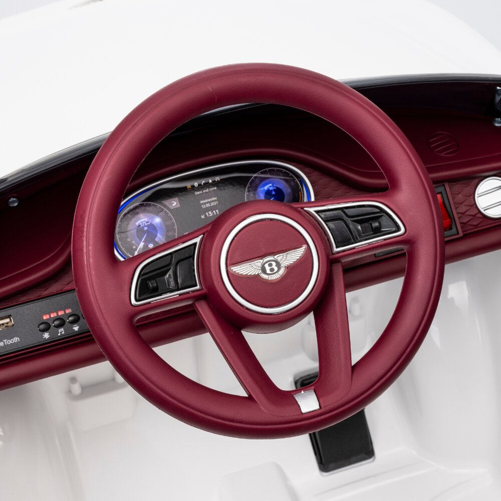 Bentley Bentayga Kids 12v Ride On Car with Remote in White - Leather Seat & EVA Wheels