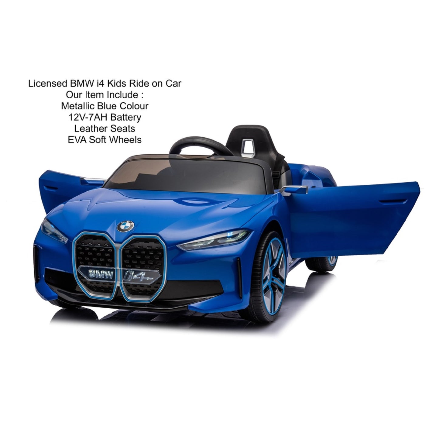 Licensed BMW i4 Electric 12V Kids Ride on Toy Car With Remote - Metallic Blue