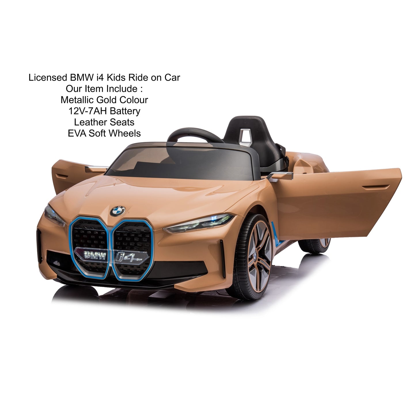 Licensed BMW i4 Electric 12V Kids Ride on Toy Car With Remote - Metallic Gold