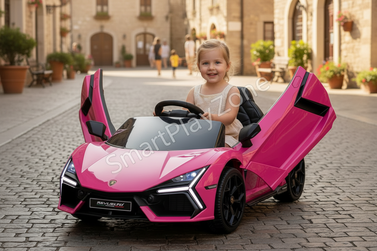 Lamborghini Revuelto 12V Kids Ride on Car With Remote Leather Seats EVA Wheels - Pink