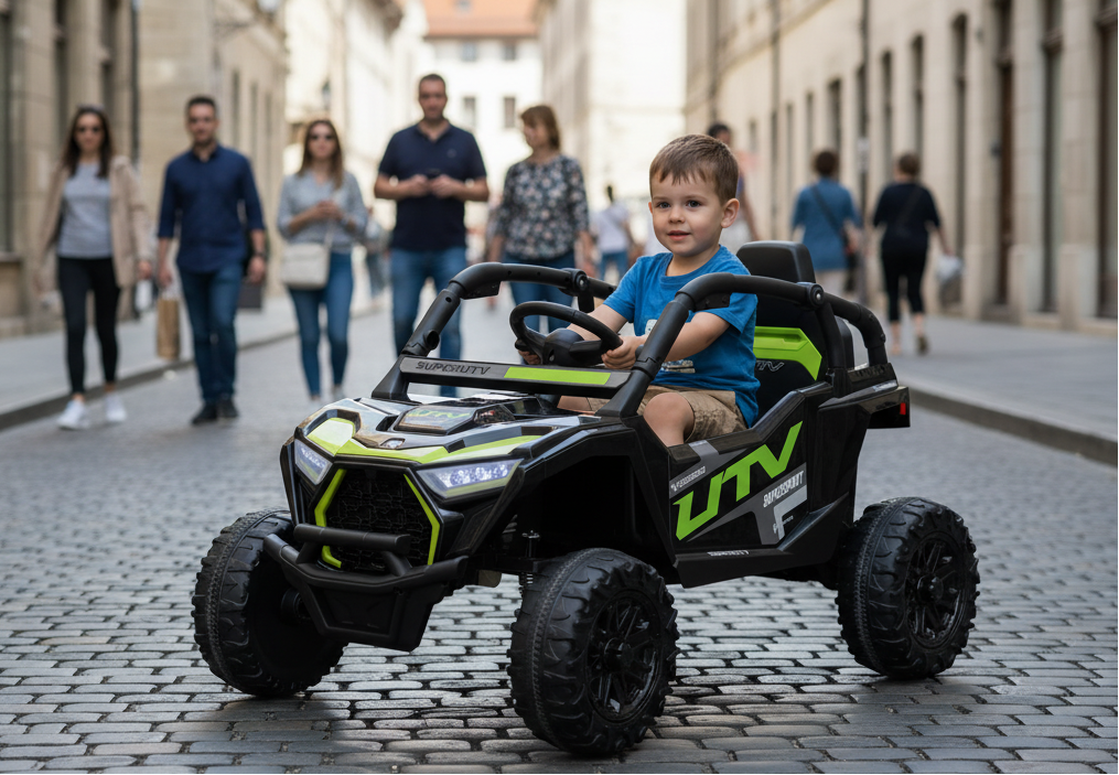 12v Kids Ride on Mini UTV Buggy With Remote  & EVA Wheels - Black/Green