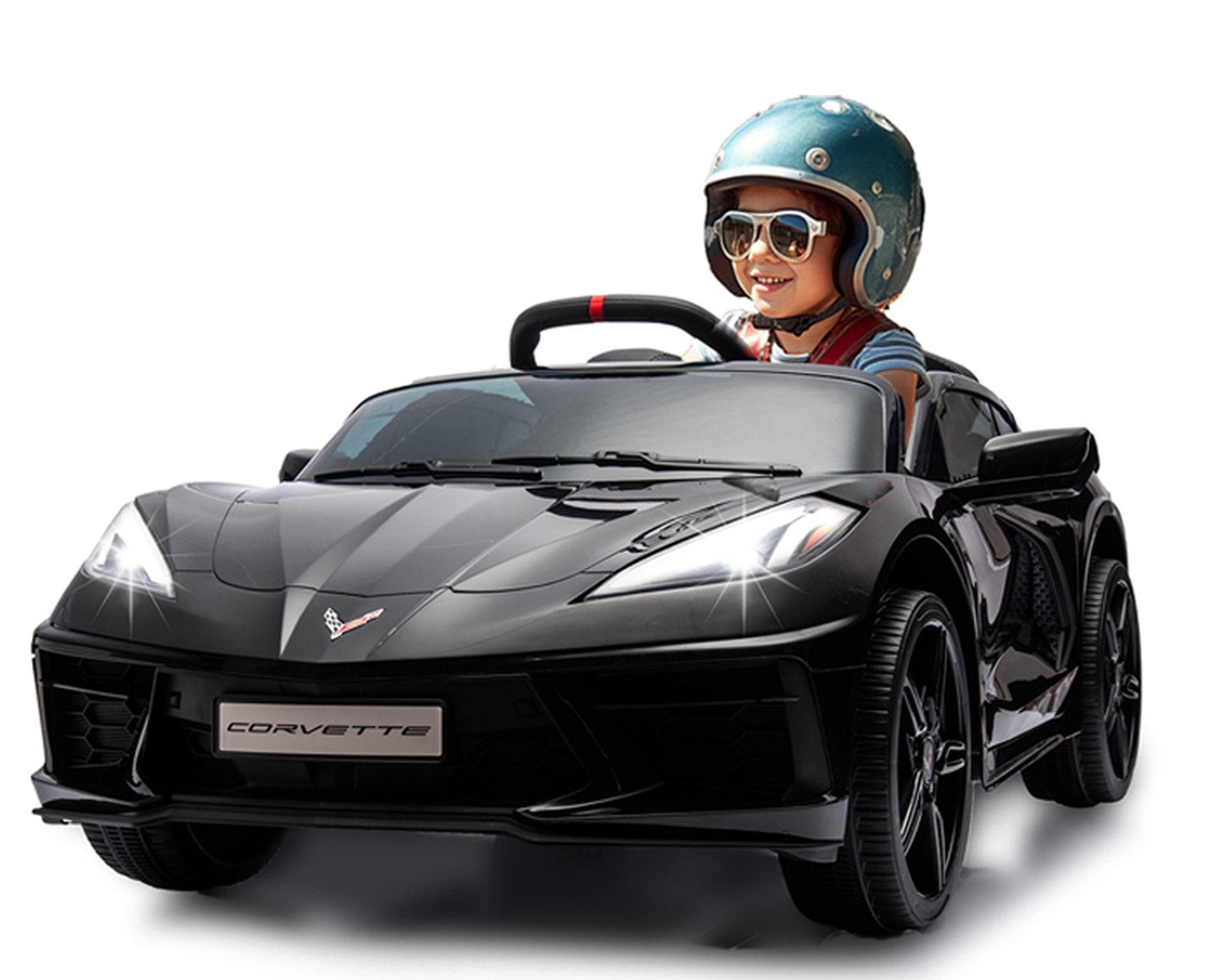 Corvette C8 Kids 12v Ride On Car with Remote in Black - Leather Seat & EVA Wheels
