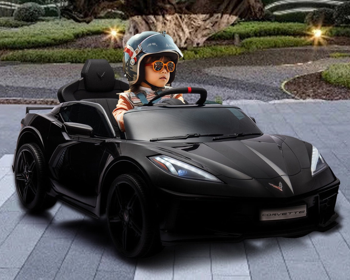 Corvette C8 Kids 12v Ride On Car with Remote in Black - Leather Seat & EVA Wheels
