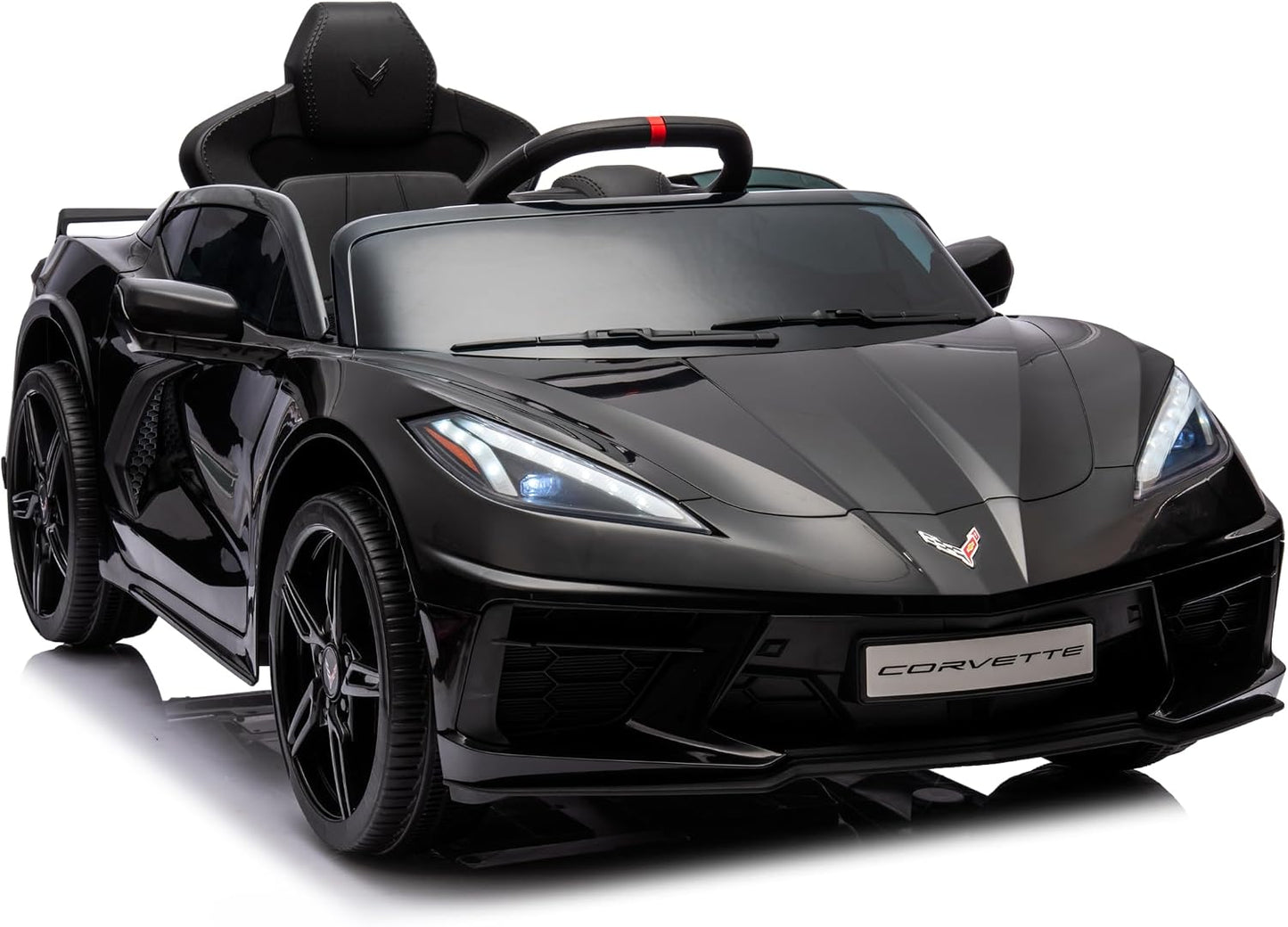 Corvette C8 Kids 12v Ride On Car with Remote in Black - Leather Seat & EVA Wheels