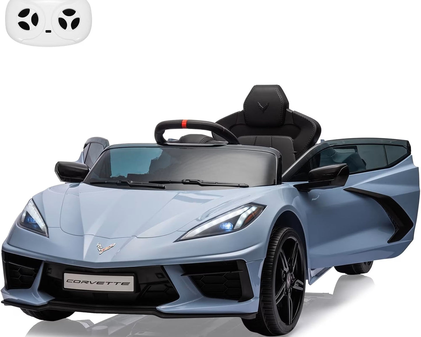 Corvette C8 Kids 12v Ride On Car with Remote in Blue - Leather Seat & EVA Wheels