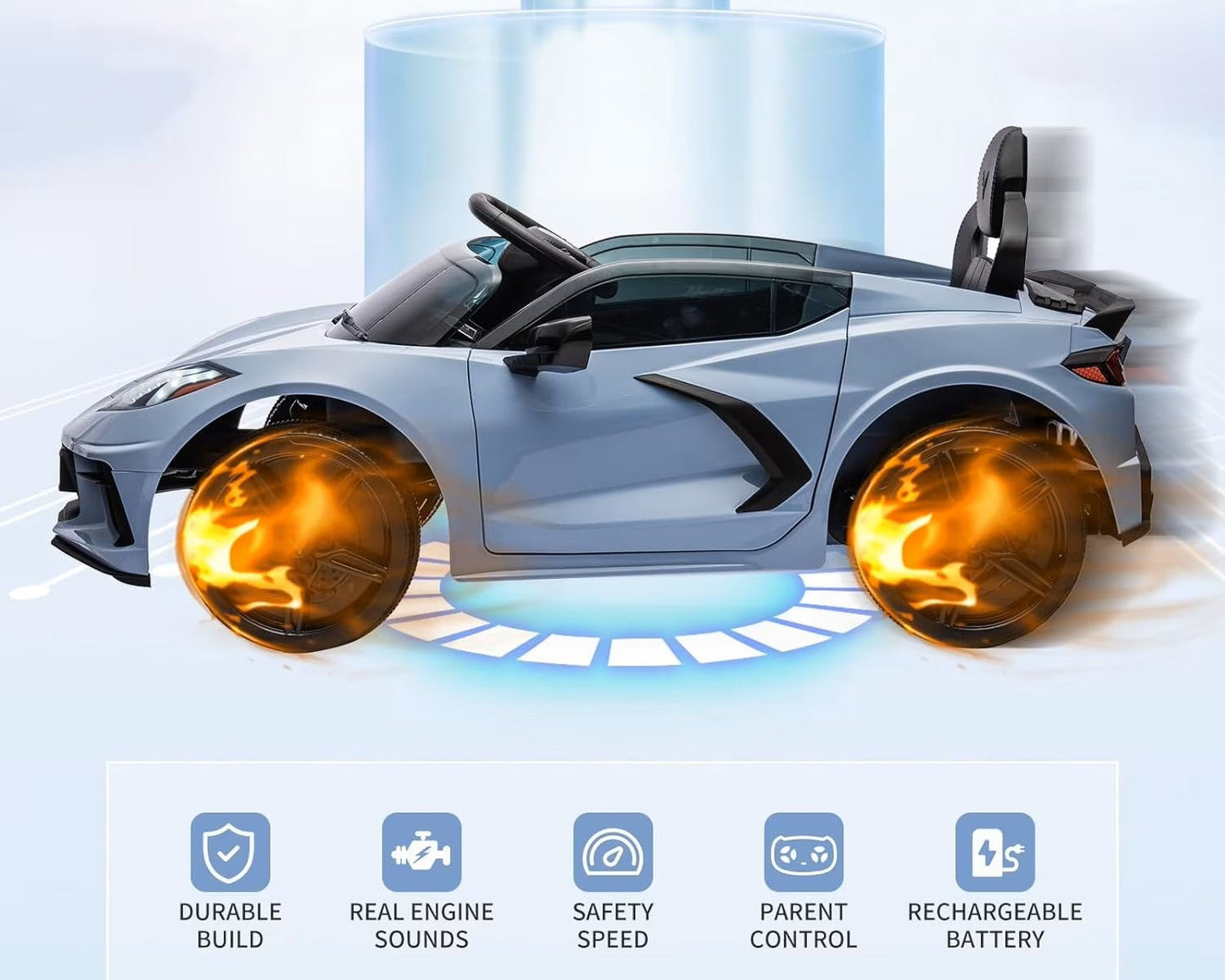 Corvette C8 Kids 12v Ride On Car with Remote in Blue - Leather Seat & EVA Wheels