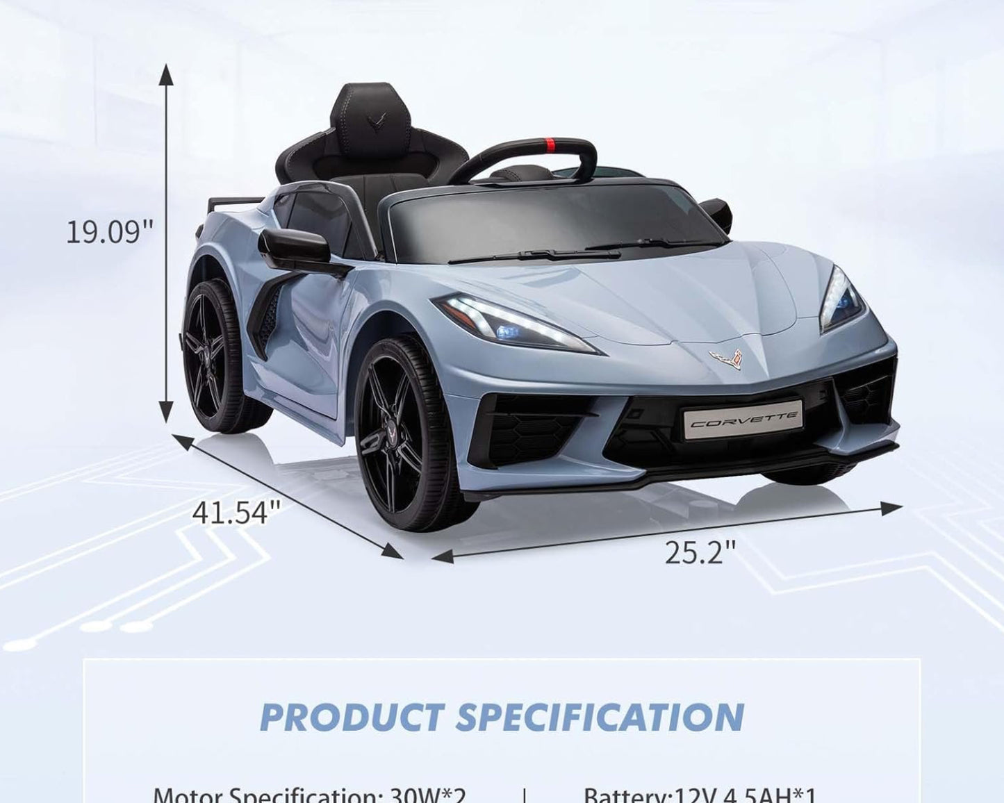 Corvette C8 Kids 12v Ride On Car with Remote in Blue - Leather Seat & EVA Wheels