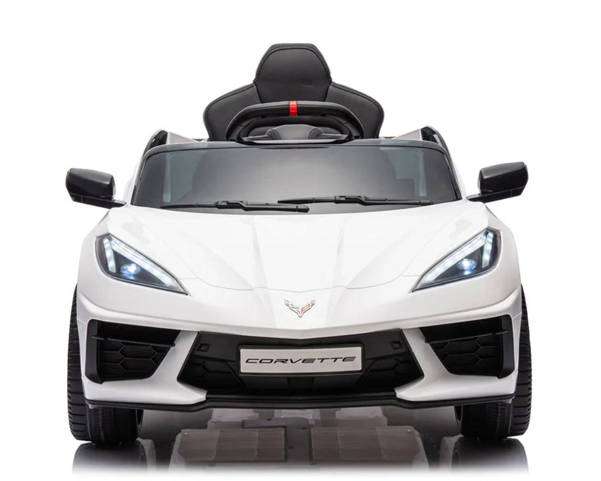 Corvette C8 Kids 12v Ride On Car with Remote in White - Leather Seat & EVA Wheels
