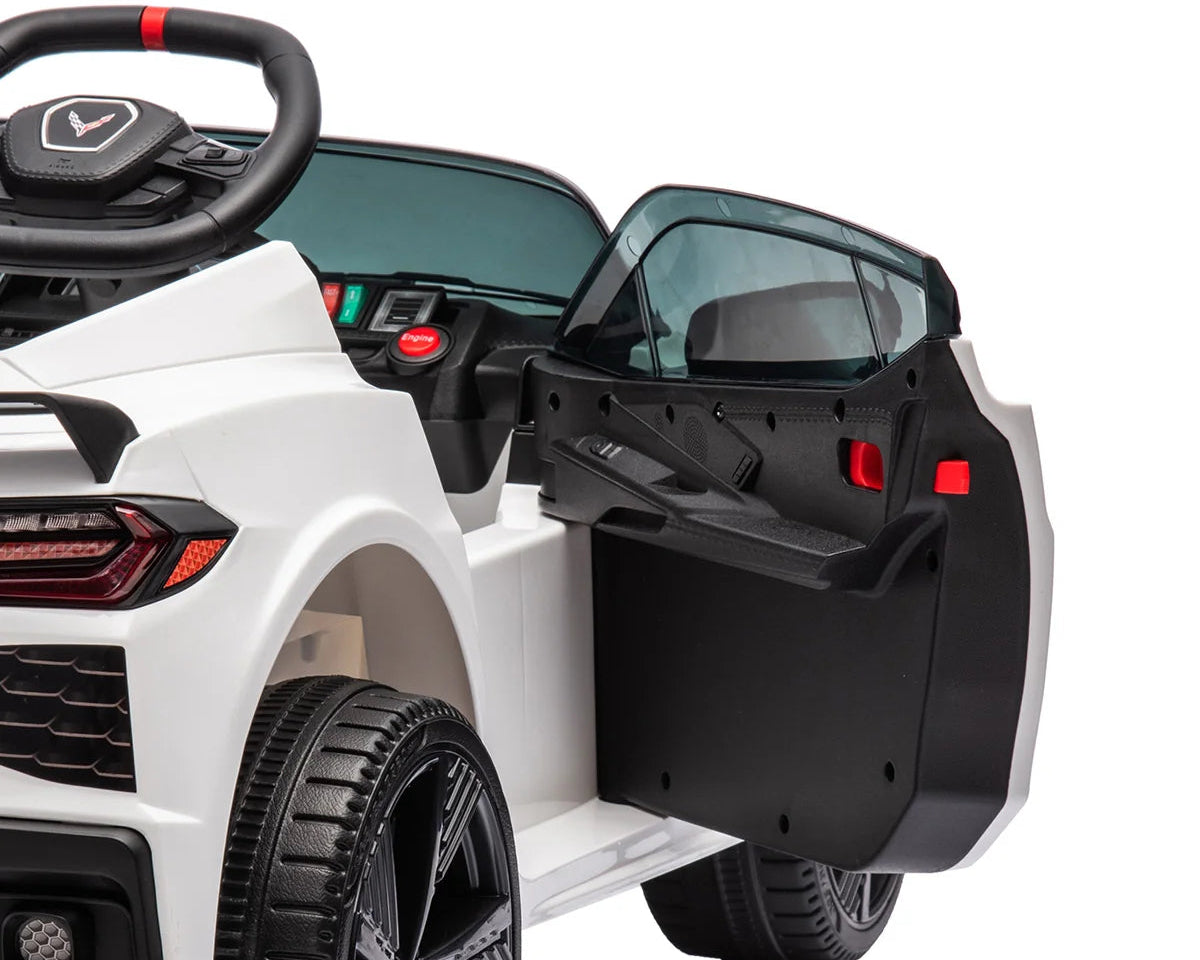 Corvette C8 Kids 12v Ride On Car with Remote in White - Leather Seat & EVA Wheels