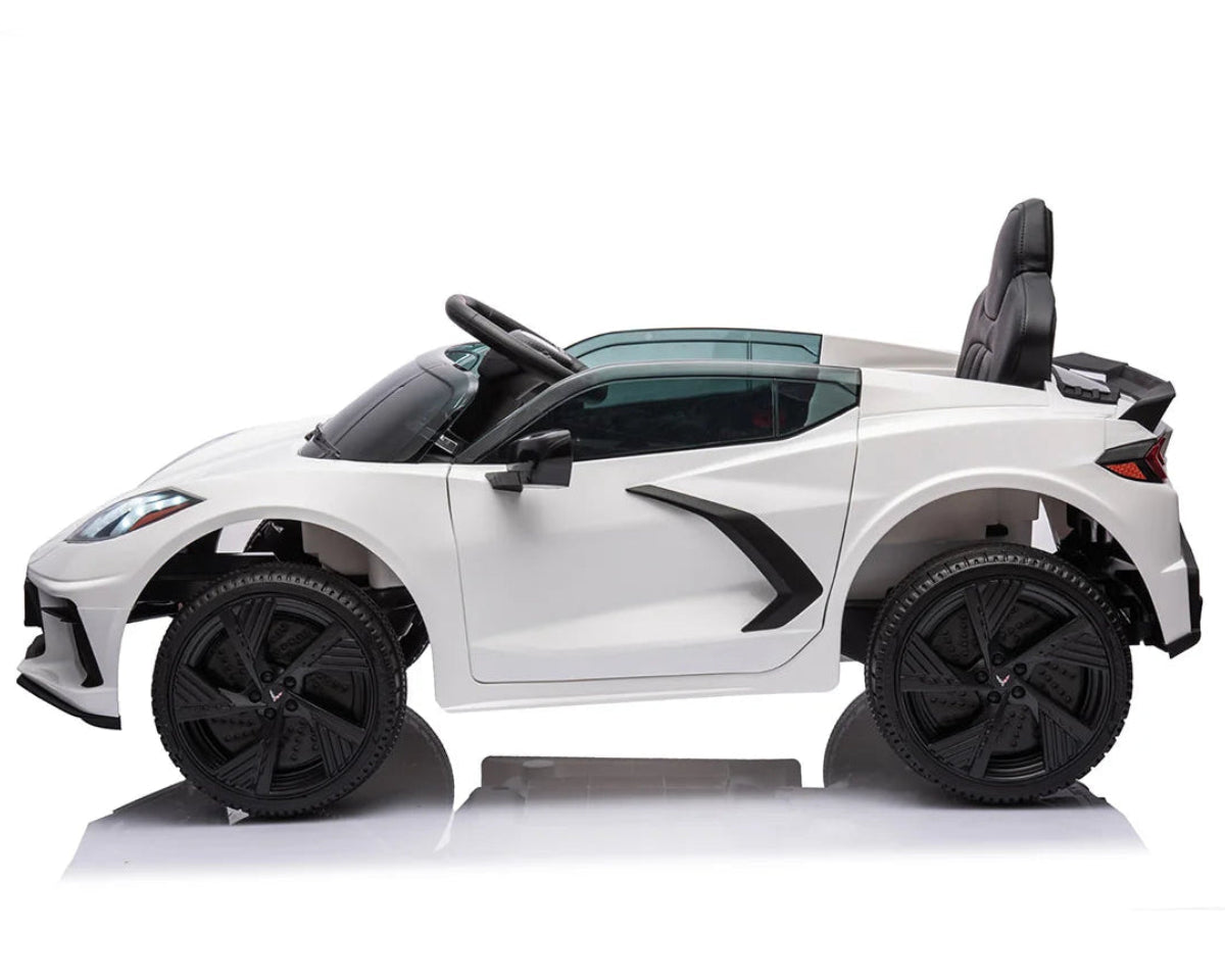Corvette C8 Kids 12v Ride On Car with Remote in White - Leather Seat & EVA Wheels