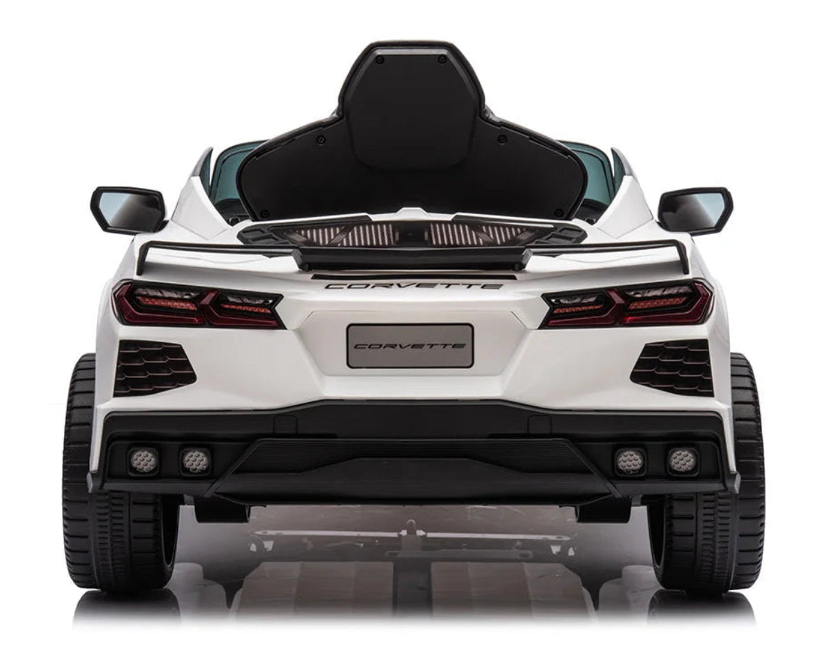 Corvette C8 Kids 12v Ride On Car with Remote in White - Leather Seat & EVA Wheels