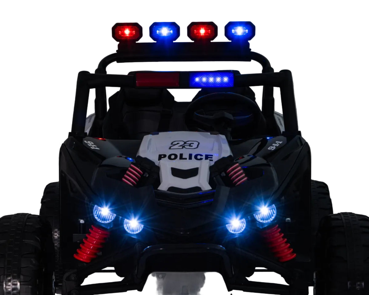 Police 24v Kids Two Seater Ride on UTV Buggy With Remote Leather Seats EVA Wheels 4 x Motors