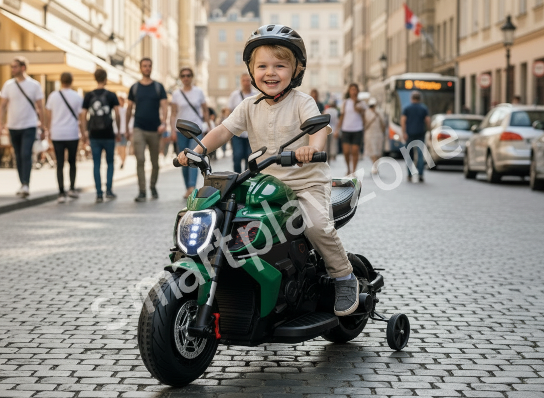 Ducati Diavel Bentley Kids 12v Ride on Electric Motor Bike with Stabilizer - Green