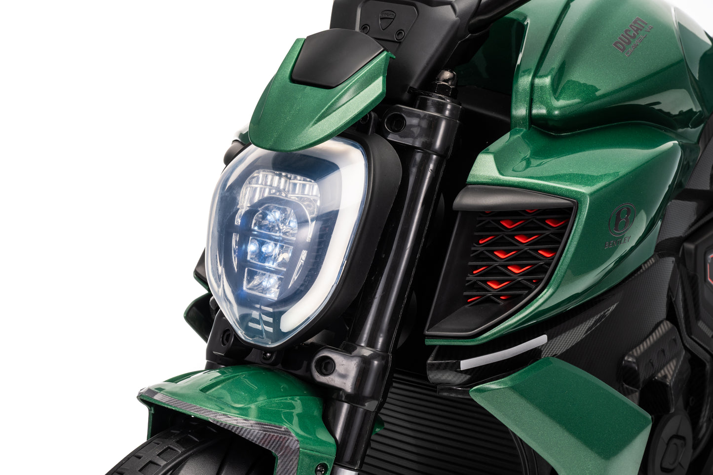 Ducati Diavel Bentley Kids 12v Ride on Electric Motor Bike with Stabilizer - Green
