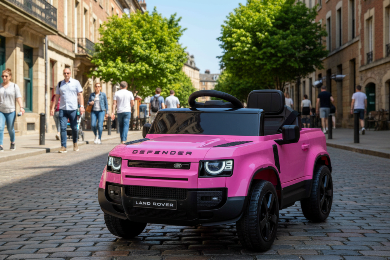 12V Land Rover Defender Octa Kids Ride On Car with Remote in Pink - Leather Seat & EVA Wheels (Copy)