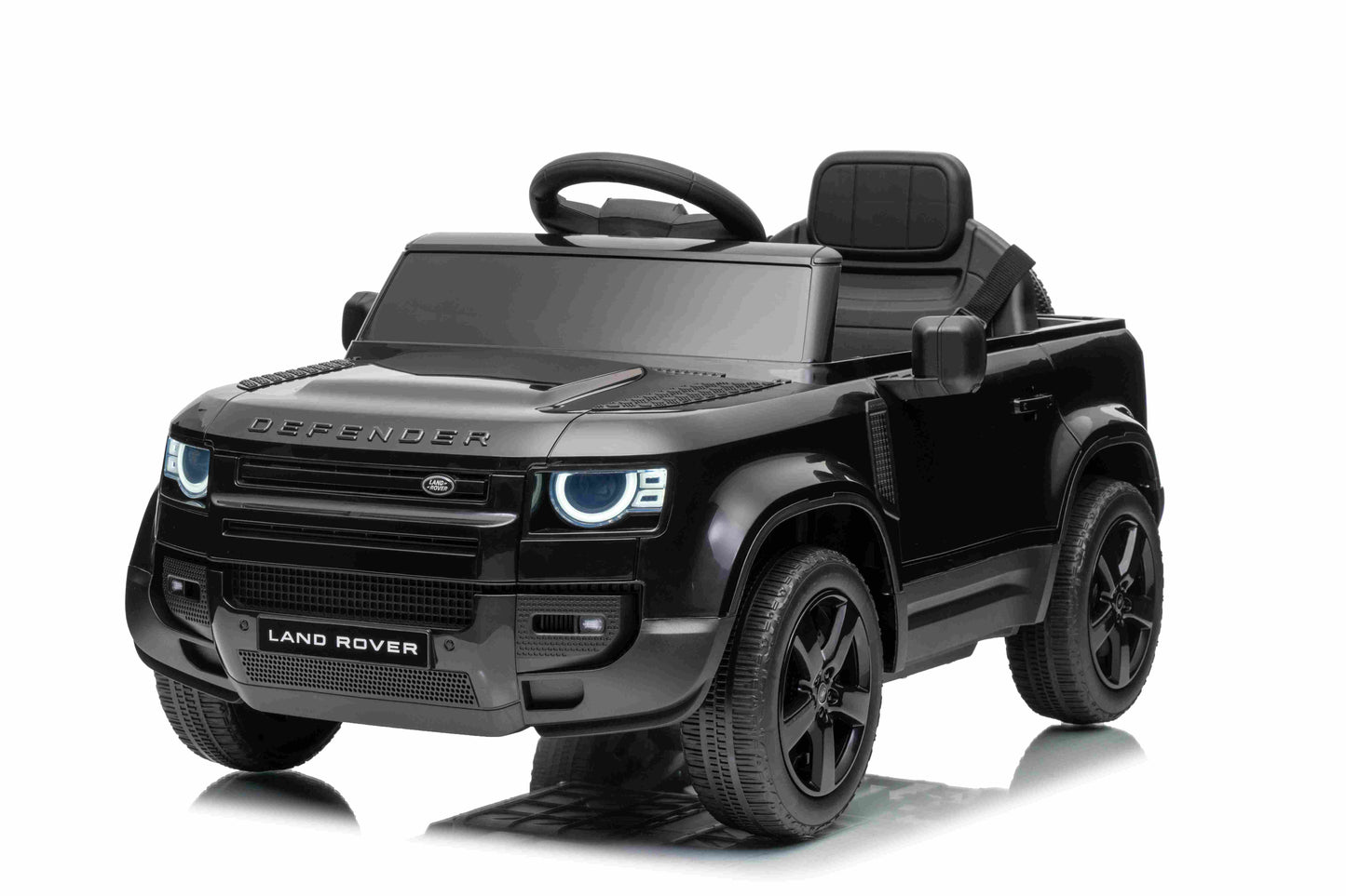 12V Land Rover Defender Octa Kids Ride On Car with Remote in Black - Leather Seat & EVA Wheels