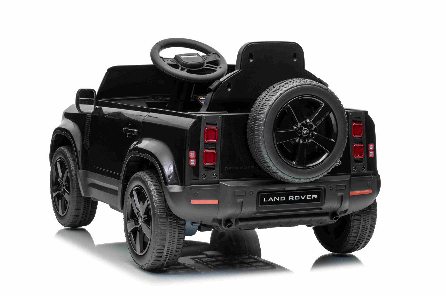 12V Land Rover Defender Octa Kids Ride On Car with Remote in Black - Leather Seat & EVA Wheels