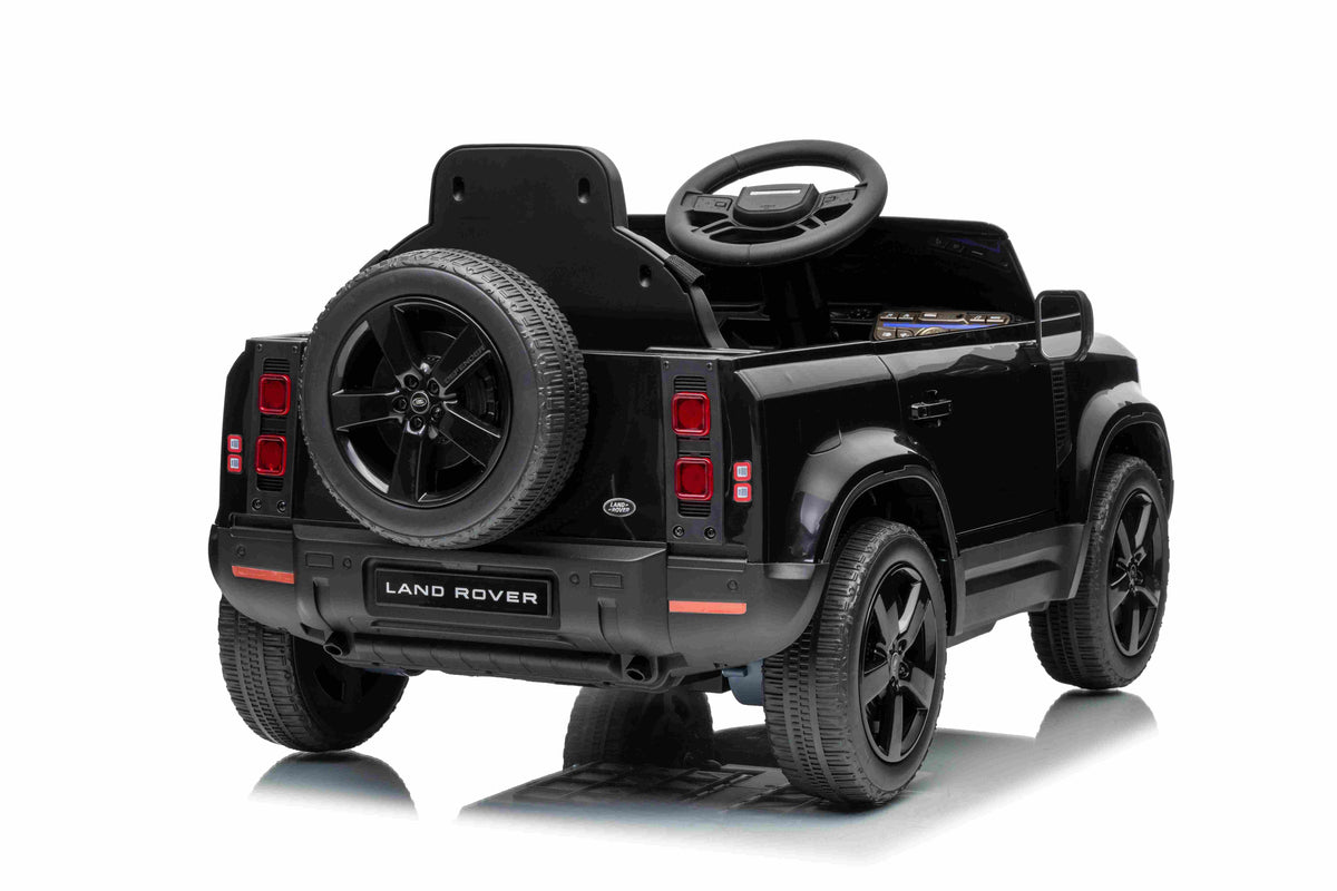 12V Land Rover Defender Octa Kids Ride On Car with Remote in Black - Leather Seat & EVA Wheels