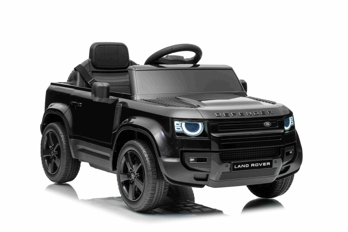 12V Land Rover Defender Octa Kids Ride On Car with Remote in Black - Leather Seat & EVA Wheels