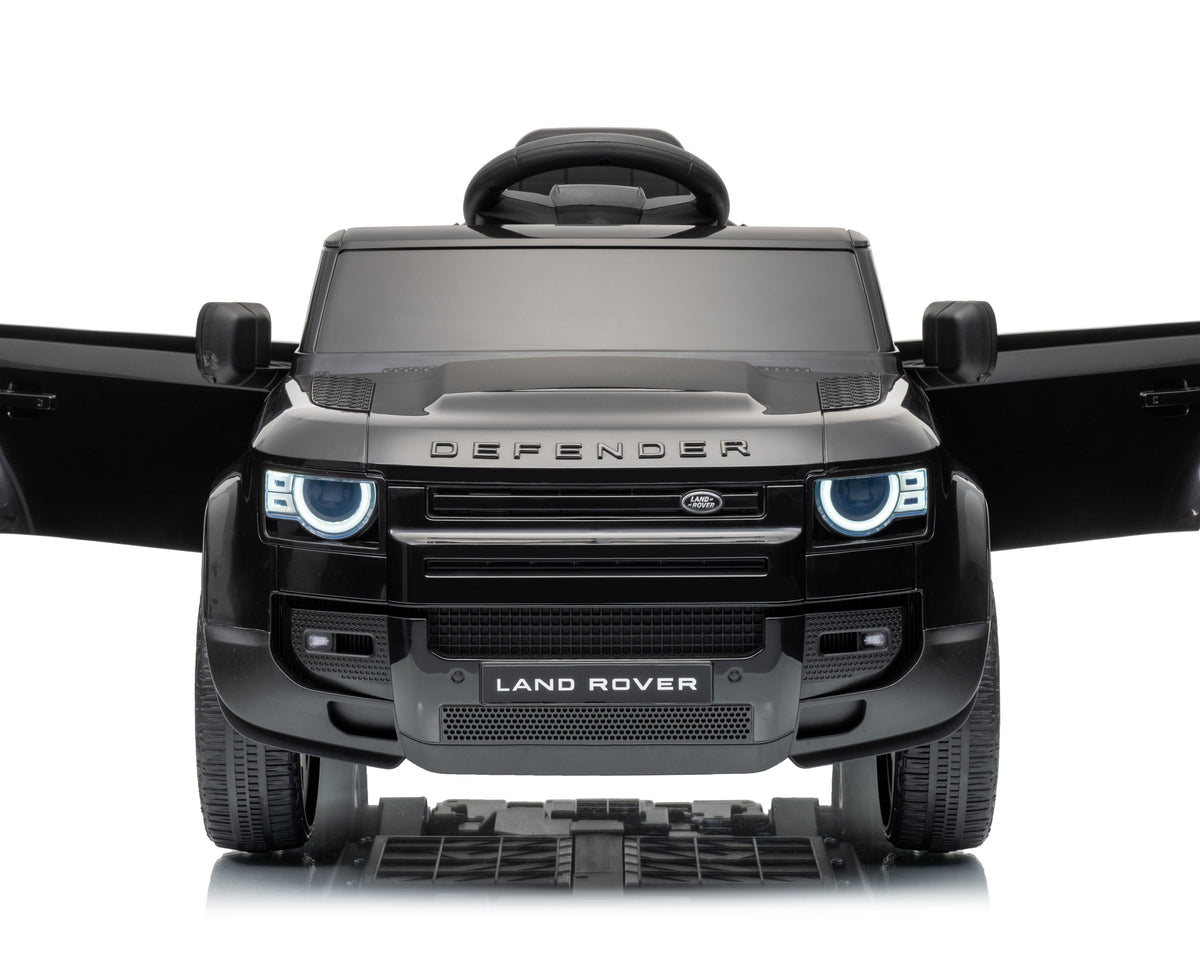 Land Rover Defender 12v Kids Ride On Car with Remote in Black - Leather Seat & EVA Wheels