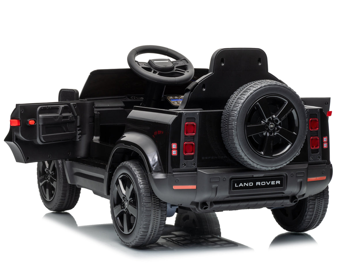 Land Rover Defender 12v Kids Ride On Car with Remote in Black - Leather Seat & EVA Wheels