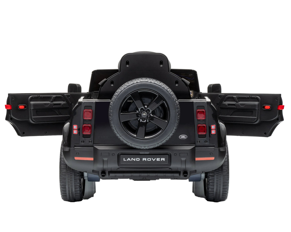 Land Rover Defender 12v Kids Ride On Car with Remote in Black - Leather Seat & EVA Wheels