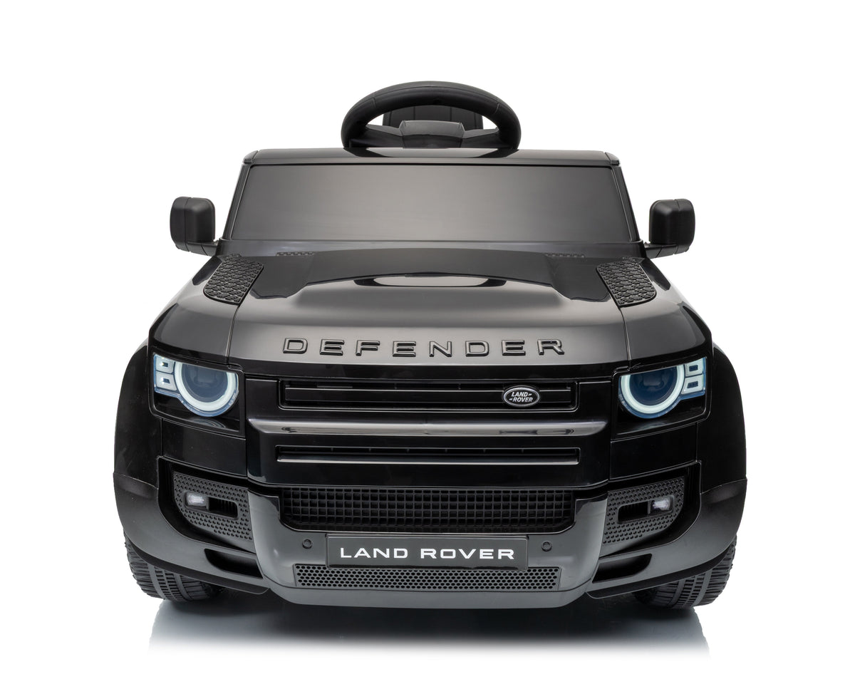 Land Rover Defender 12v Kids Ride On Car with Remote in Black - Leather Seat & EVA Wheels