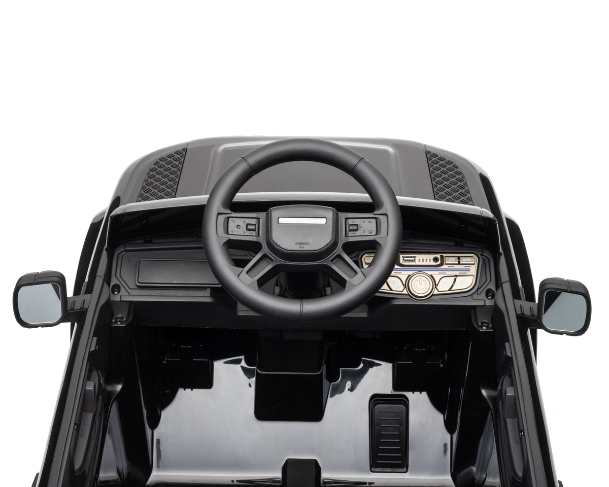 Land Rover Defender 12v Kids Ride On Car with Remote in Black - Leather Seat & EVA Wheels