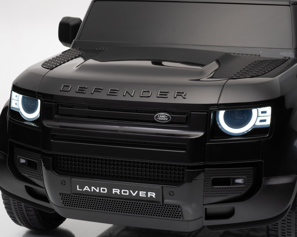 Land Rover Defender 12v Kids Ride On Car with Remote in Black - Leather Seat & EVA Wheels