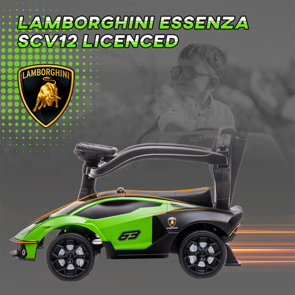 Lamborghini SCV12 Multi Function Foot to Floor Ride on Car with Push Handle - Green