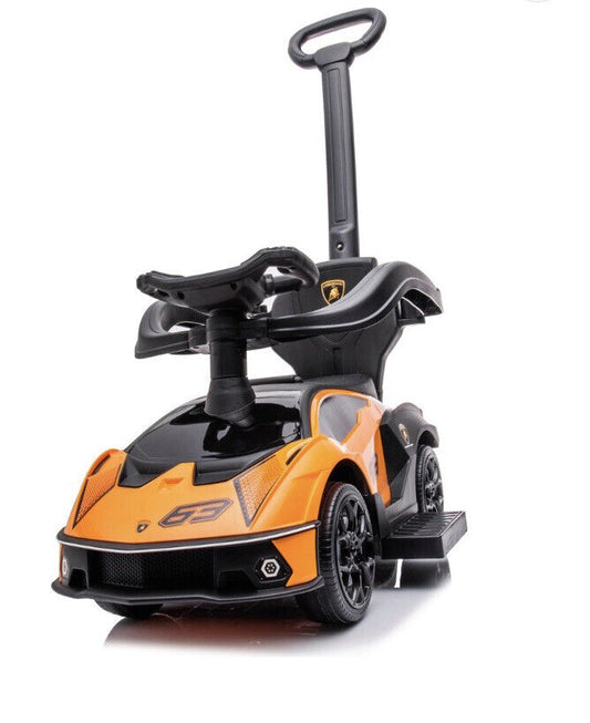 Lamborghini SCV12 Multi Function Foot to Floor Ride on Car with Push Handle - Orange