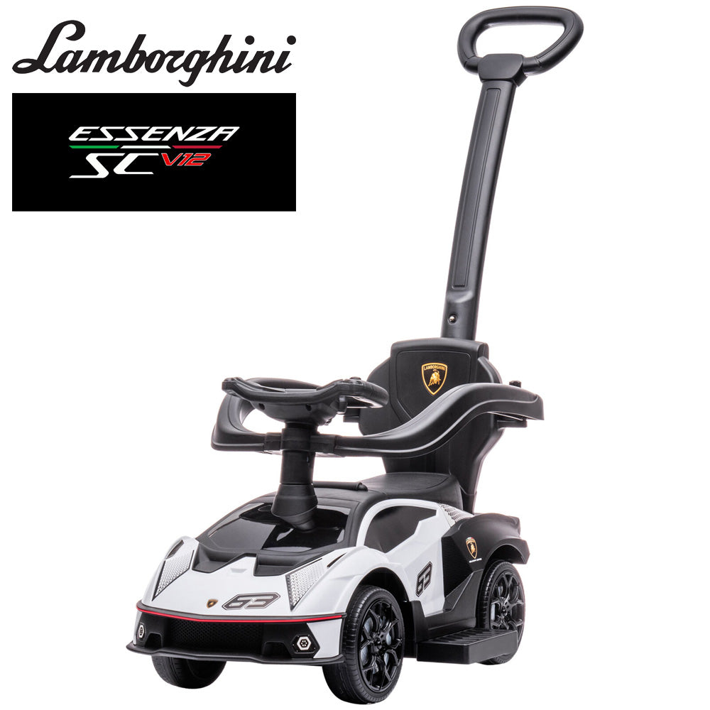 Lamborghini SCV12 Multi Function Foot to Floor Ride on Car with Push Handle - White