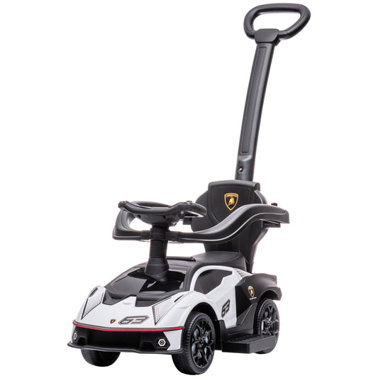 Lamborghini SCV12 Multi Function Foot to Floor Ride on Car with Push Handle - White