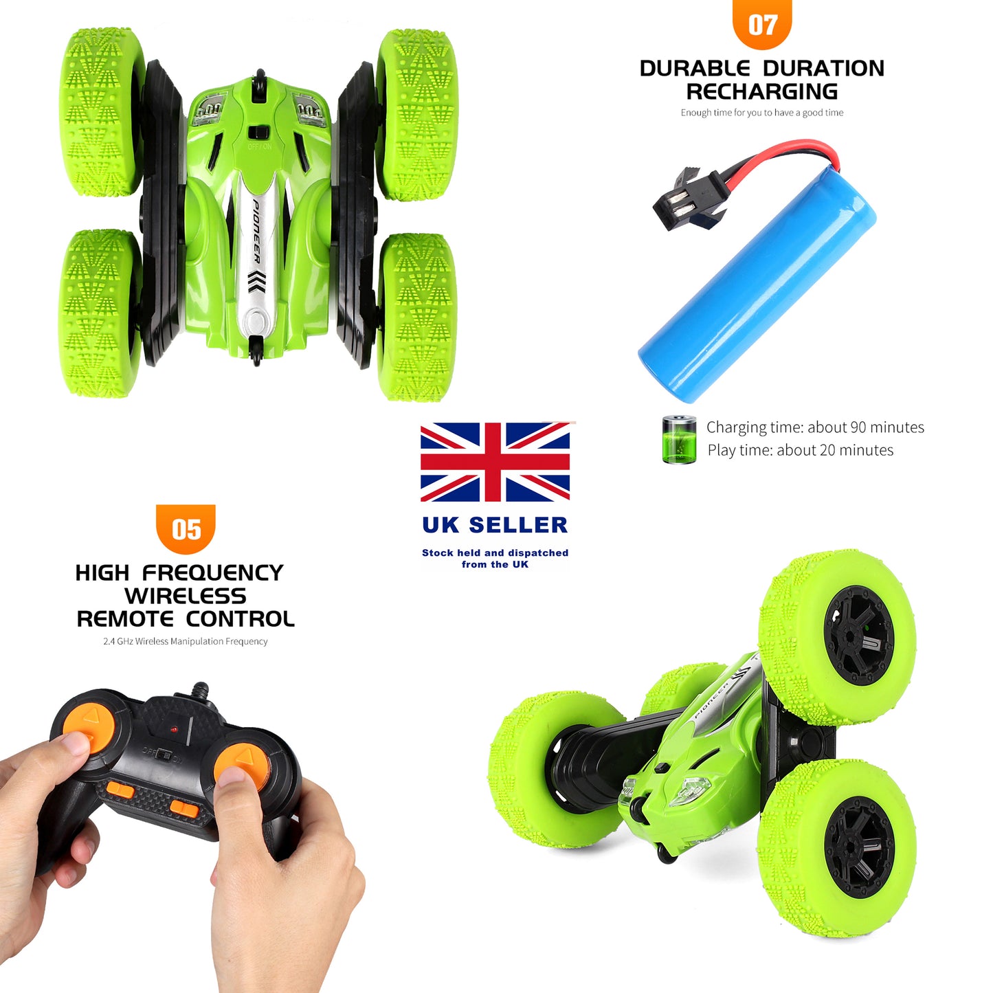 Remote Control 4WD 360° Rotation RC Stunt Car High Speed Off-Road Racing Car - Green