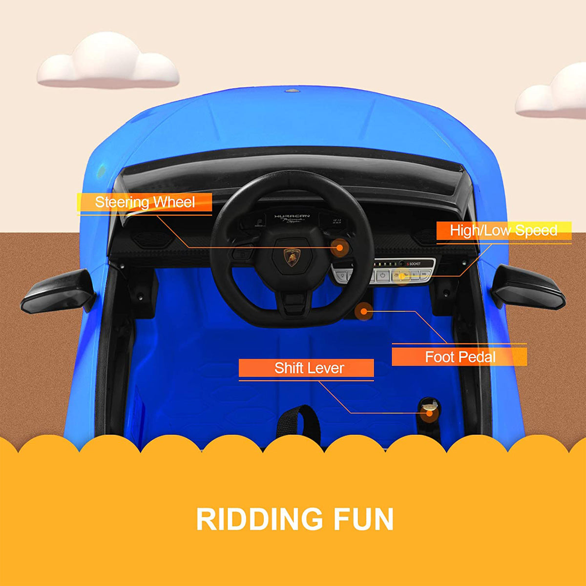 Licensed Lamborghini Huracan 12V Kids Ride on Car With Remote - Blue