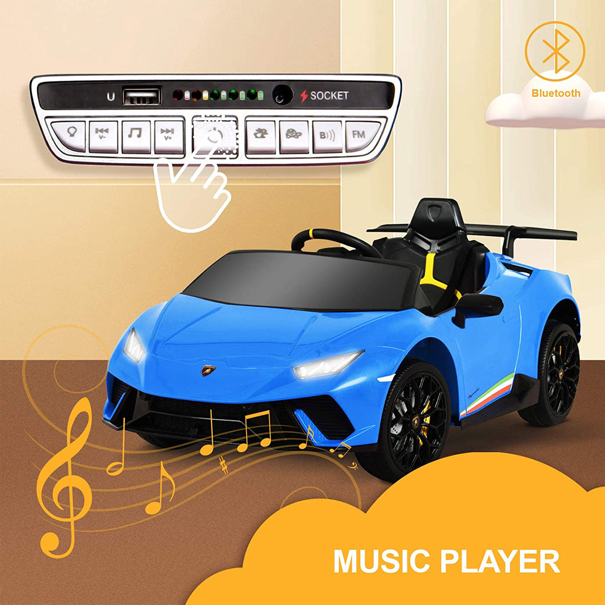 Licensed Lamborghini Huracan 12V Kids Ride on Car With Remote - Blue
