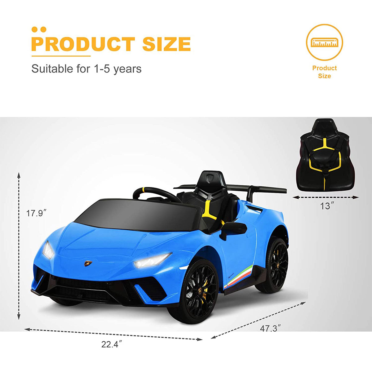 Licensed Lamborghini Huracan 12V Kids Ride on Car With Remote - Blue